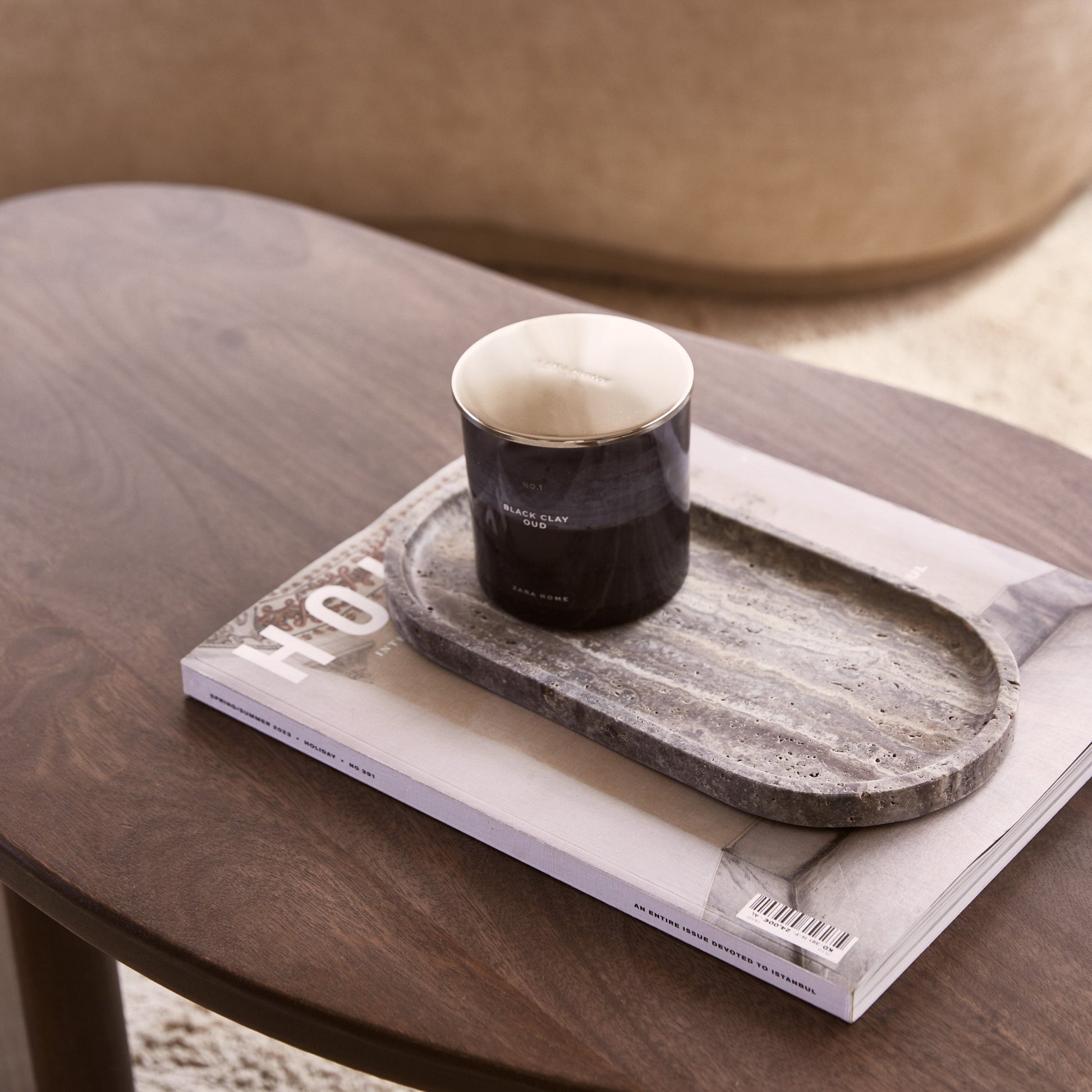 Titanium Travertine Oval Tray - 30x15 cm
