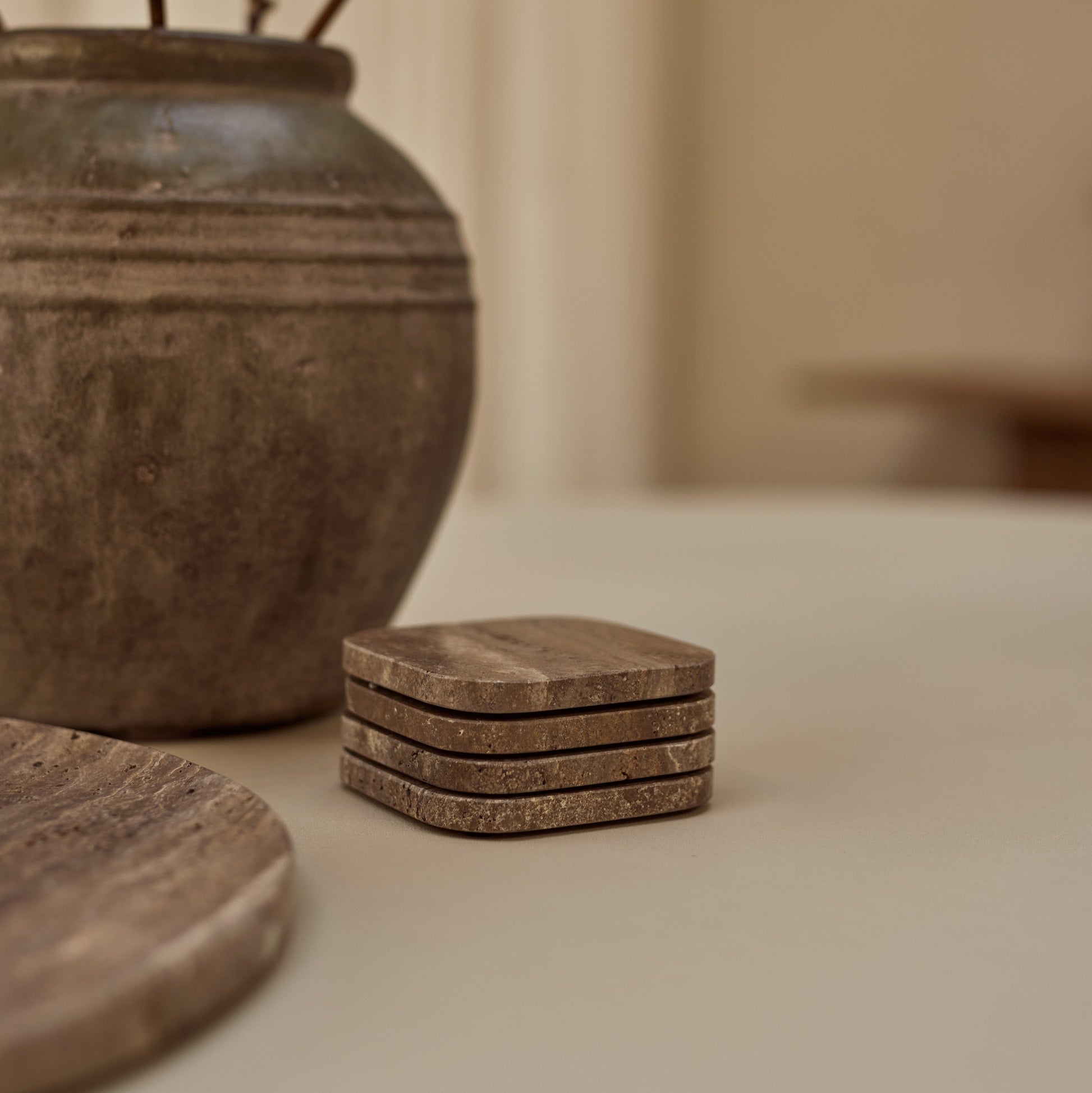 Titanium Travertine Coasters - Set of 4