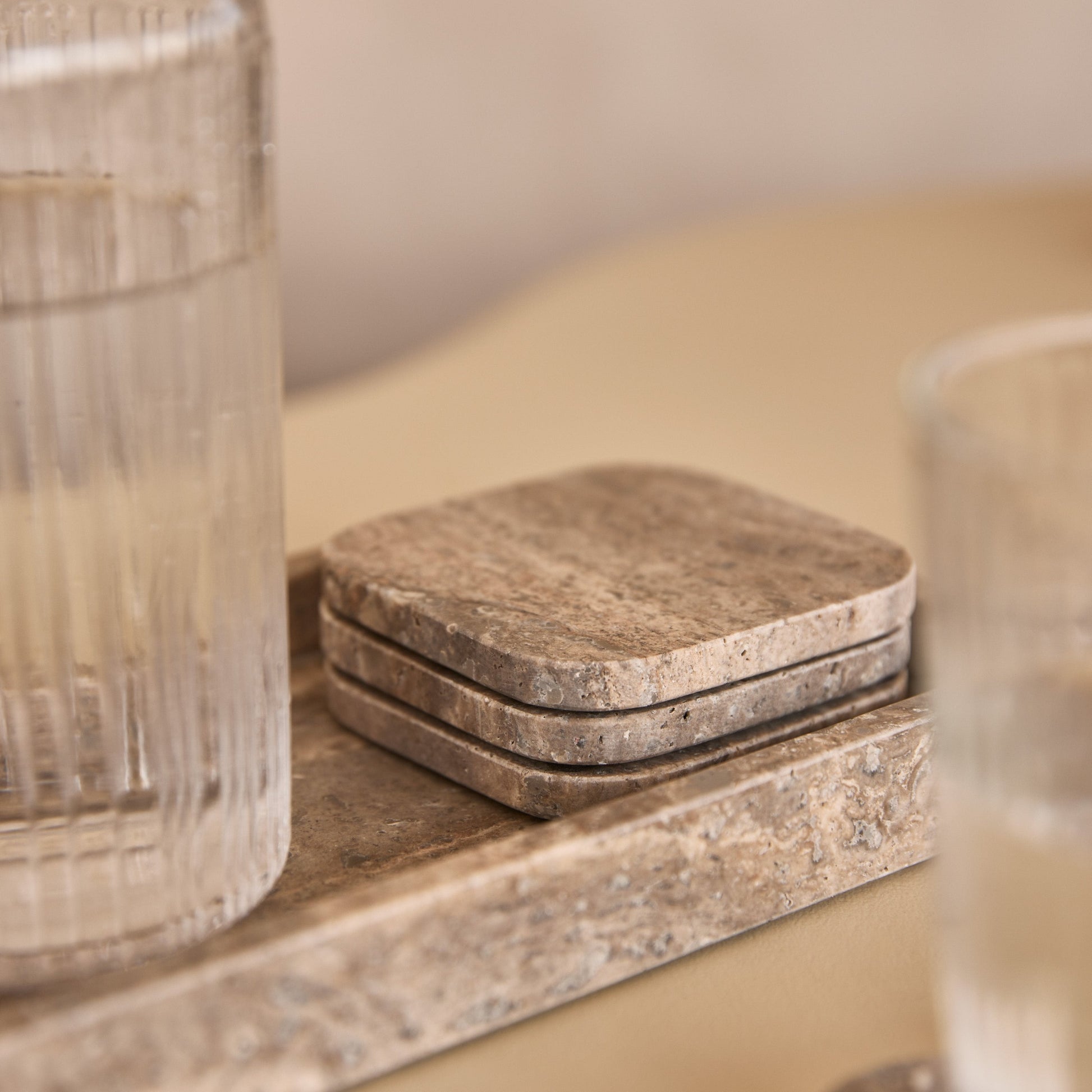 Titanium Travertine Coasters - Set of 4